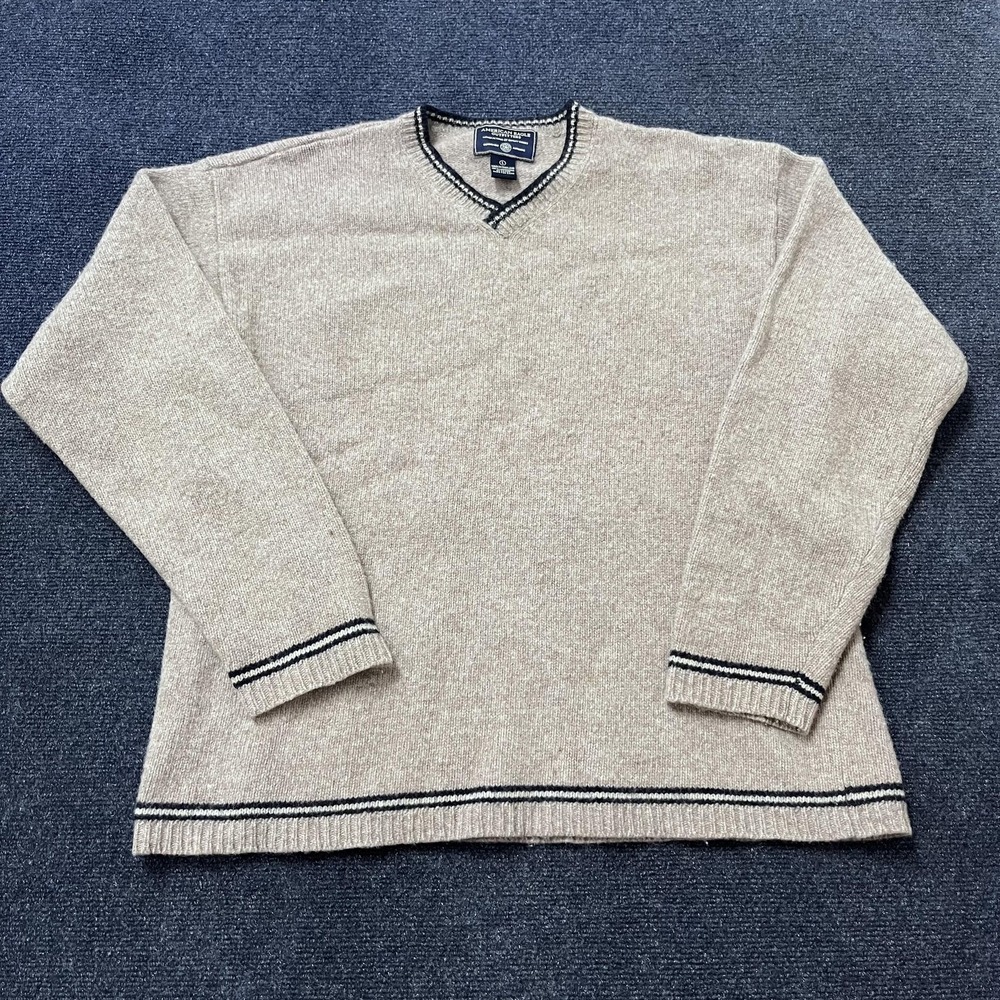 American Eagle Outfitters Sweater Mens Large Gray V-Neck Lambswool Trim Knit